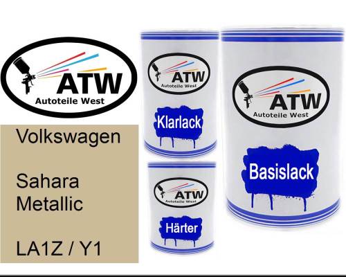 Volkswagen, Sahara Metallic, LA1Z / Y1: 500ml Lackdose + 500ml Klarlack + 250ml Härter - Set, von ATW Autoteile West.